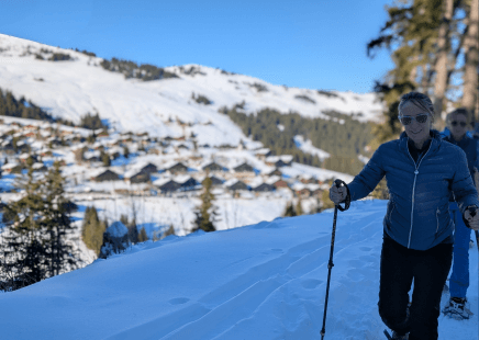 Snowshoe night adventure in the mountains of Champéry